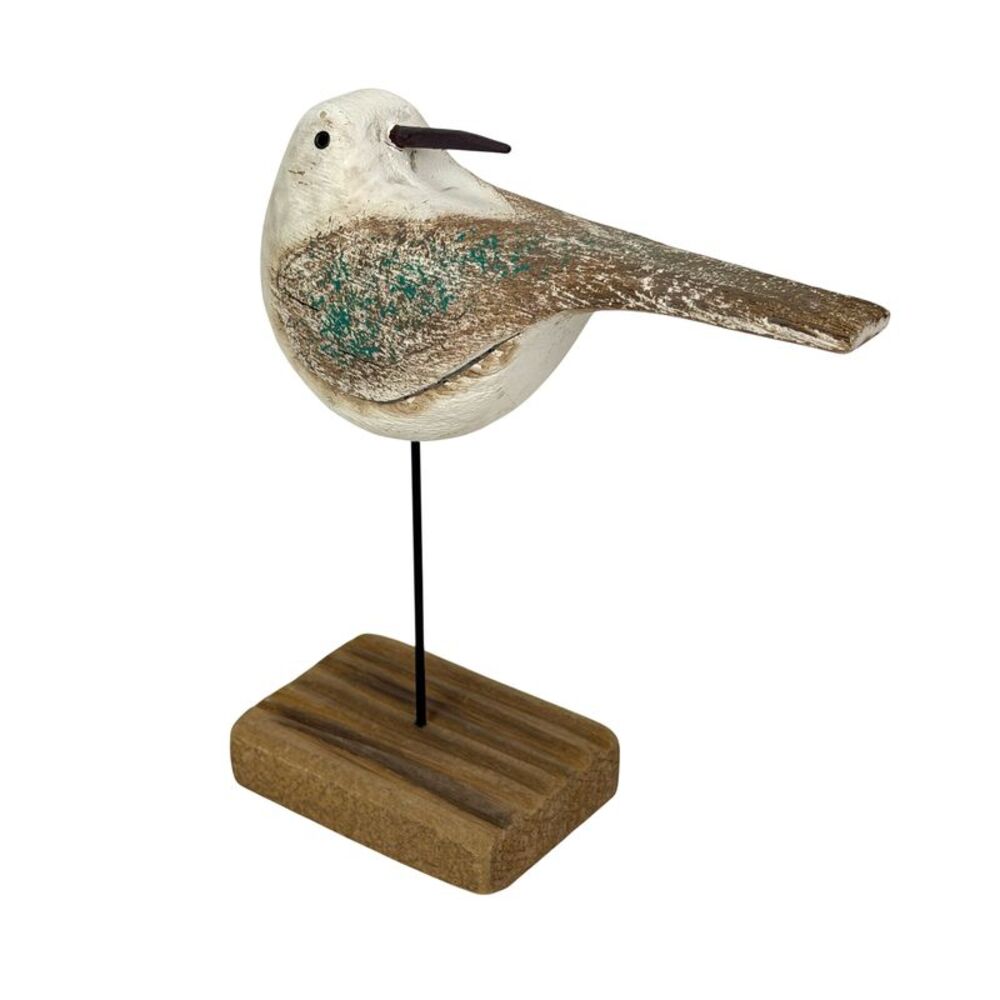 Distressed Wooden Seabird Statue on Stand Coastal Tabletop Decor 8.25 In